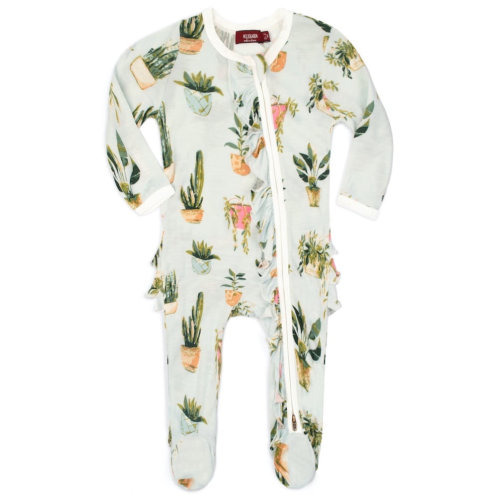 Milkbarn Bamboo Ruffled Romper Potted Plants 3-6M